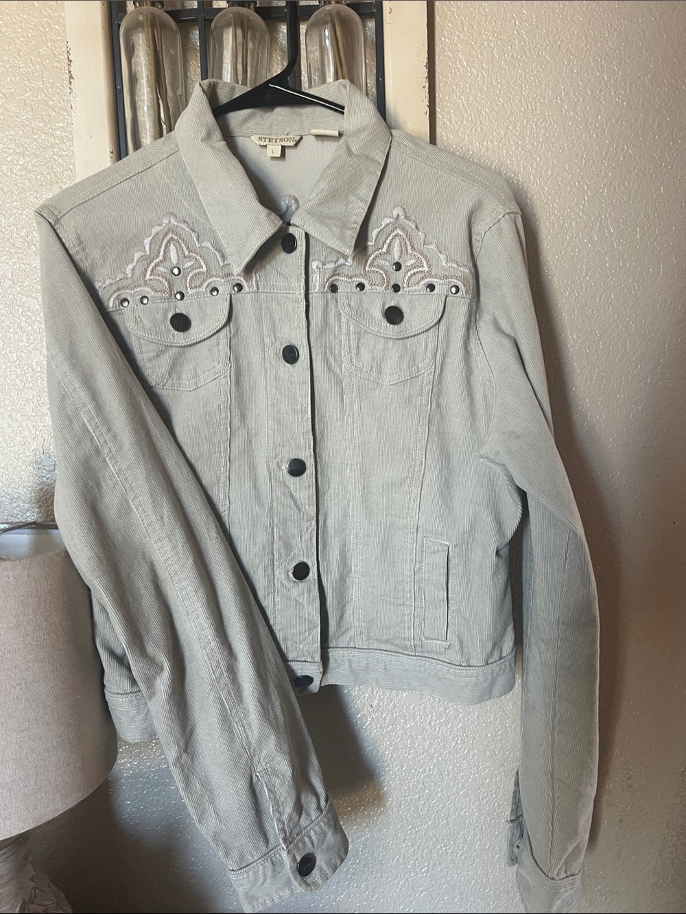 Stetson Women's Light Gray Embroidered Button-Front Jean Jacket